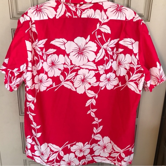 Vintage Hilo Hattie Hawaiian Shirt Red/White Hibiscus Collar Button Down Pretty - Picture 2 of 6
